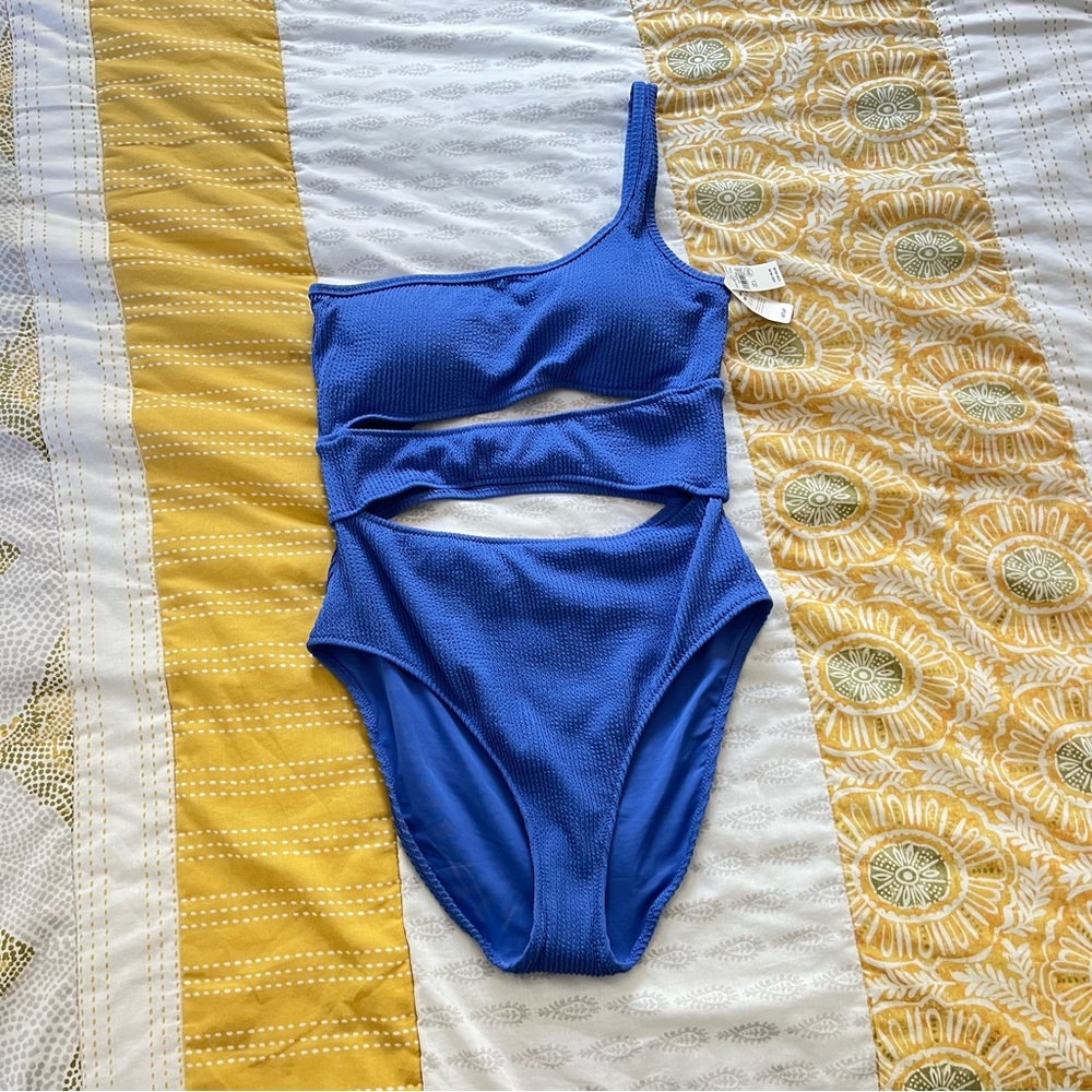 Aerie Blue One-Shoulder Cutout One Piece